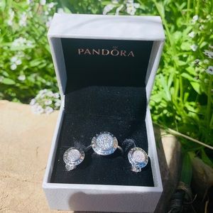 ⚡️MemDaySale⚡️Pandora Logo Pave Ring & earring set
